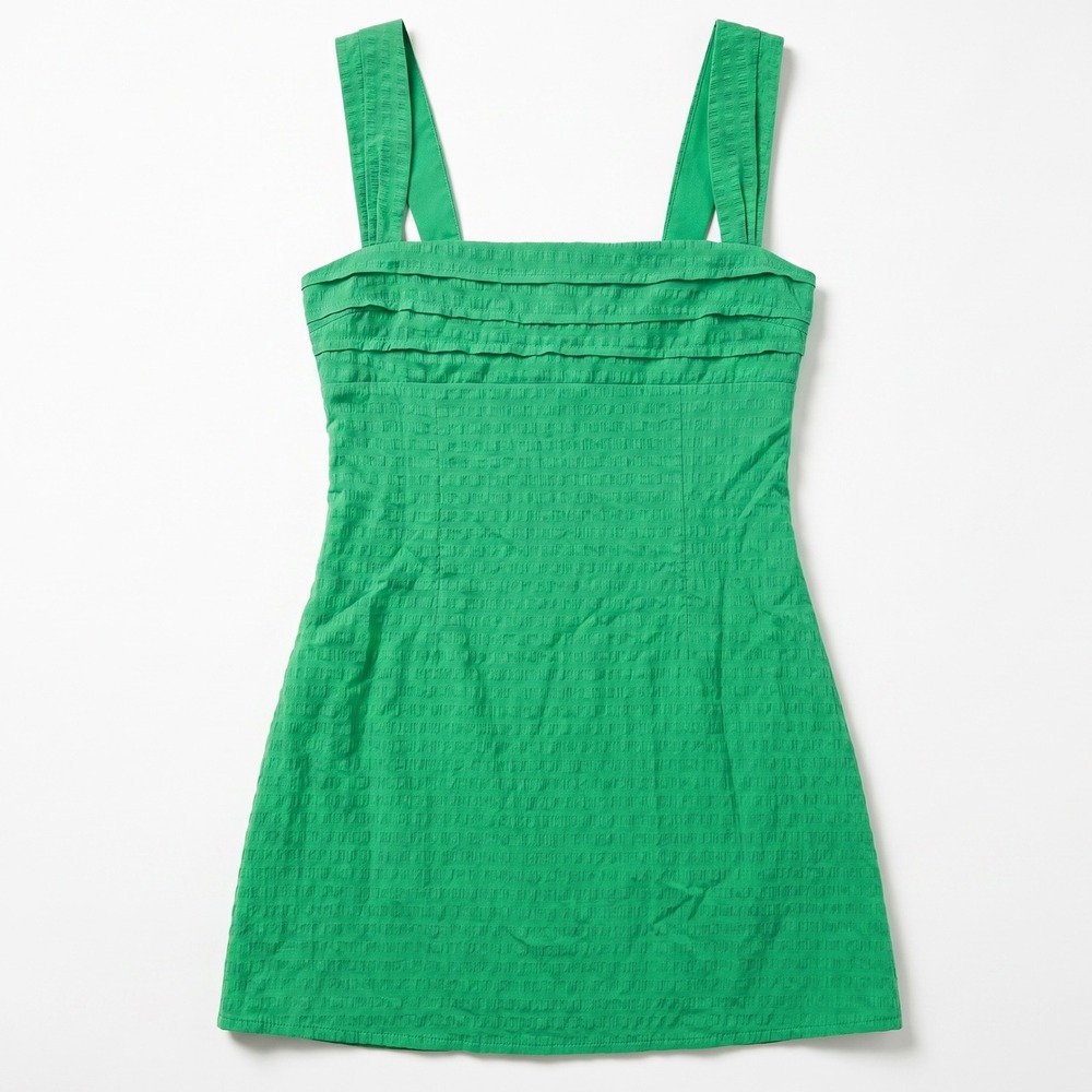 Beginning Boutique Green Seersucker Mini Dress Open Back Bow Detail US 10 AU 14